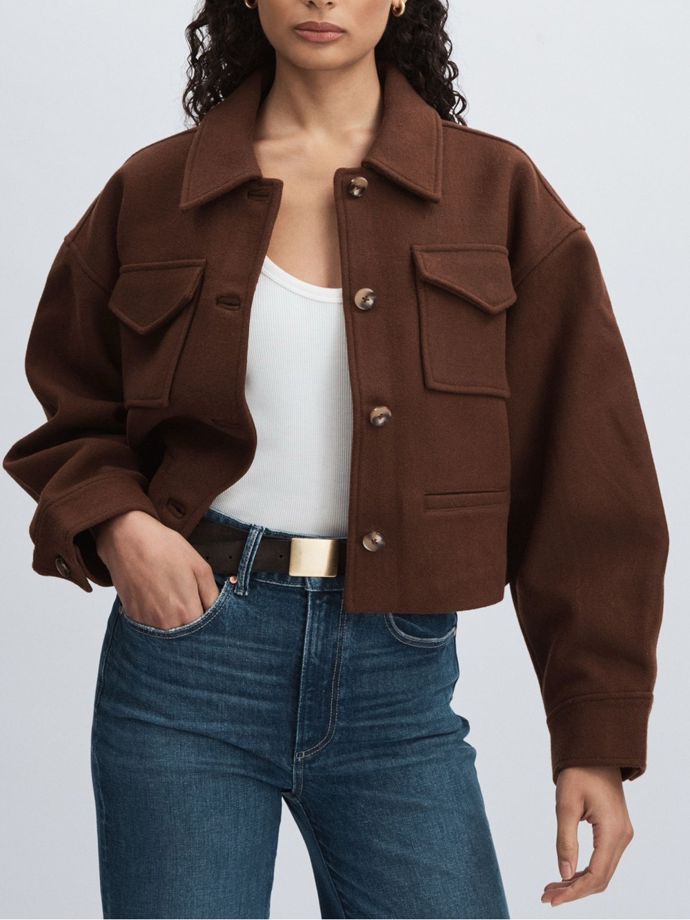 PAIGE Ashtyn Cropped Wool Jacket Dark Brown size L